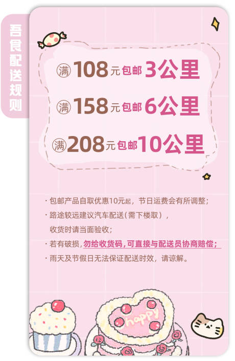 源文件下载【享设计】搜索编号：28950011883618864【蛋糕店包邮细则简约海报】