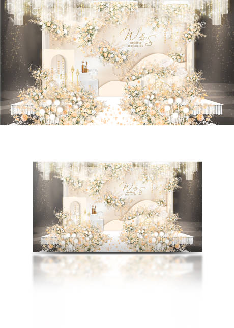 编号：20210729172617095【享设计】源文件下载-轻奢香槟色系婚礼舞台背景设计