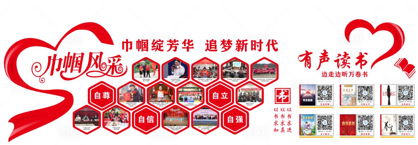 源文件下载【享设计】搜索编号：19390011583035112【巾帼风采有声读书文化墙】