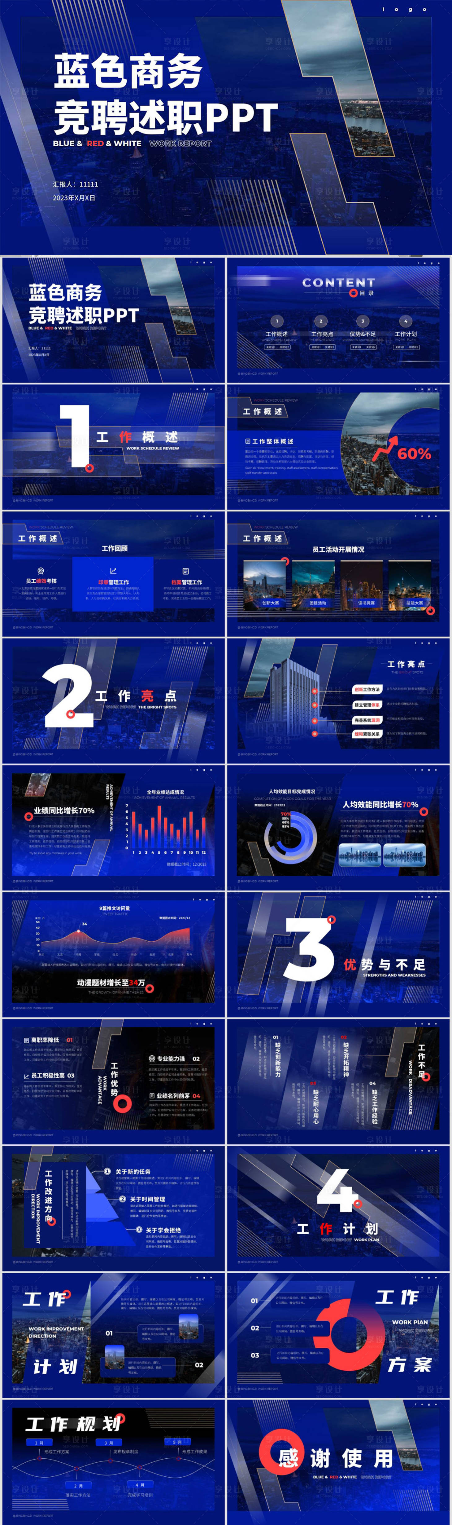 源文件下载【享设计】搜索编号：26220011541458327【蓝色商务竞聘述职PPT】
