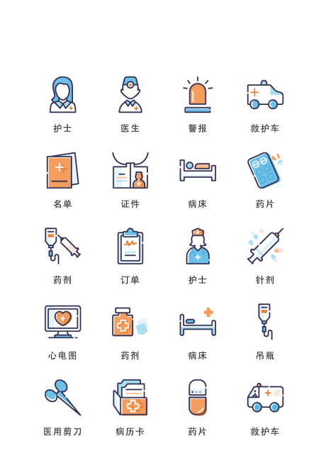 源文件下载【卡通医疗护理类扁平风UI图标icon】编号：38290011684973683