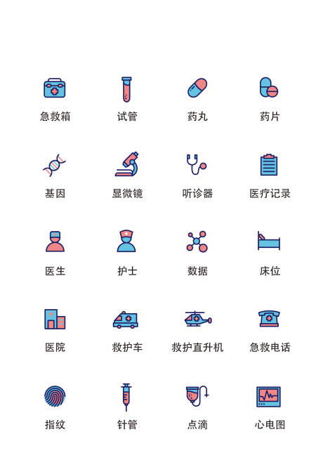 源文件下載【享設計】搜索編號：99860011685128096【卡通醫療護理類扁平風UI圖標icon】