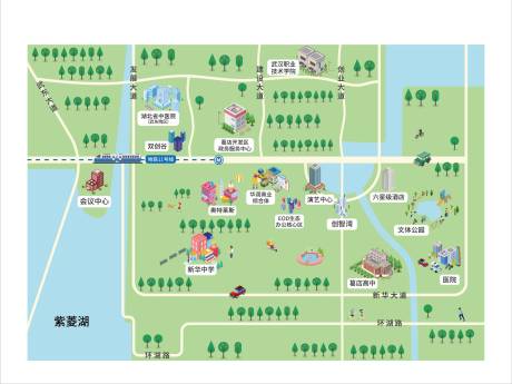 源文件下载【房地产手绘卡通区位图地图海报】编号：35730011598182985