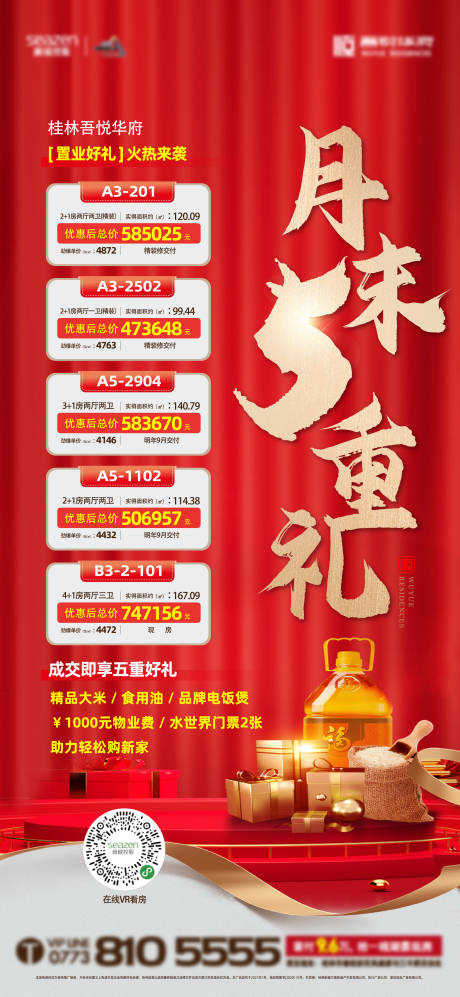 源文件下载【地产周末五重礼促销红金海报】编号：38980011726215455