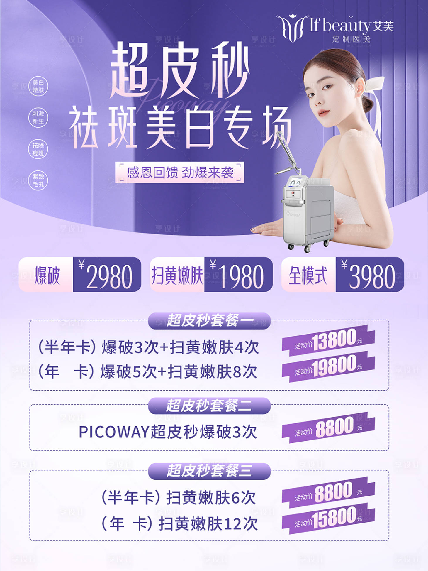 源文件下载【享设计】搜索编号：84690011897493226【超皮秒祛斑美白专场台卡】