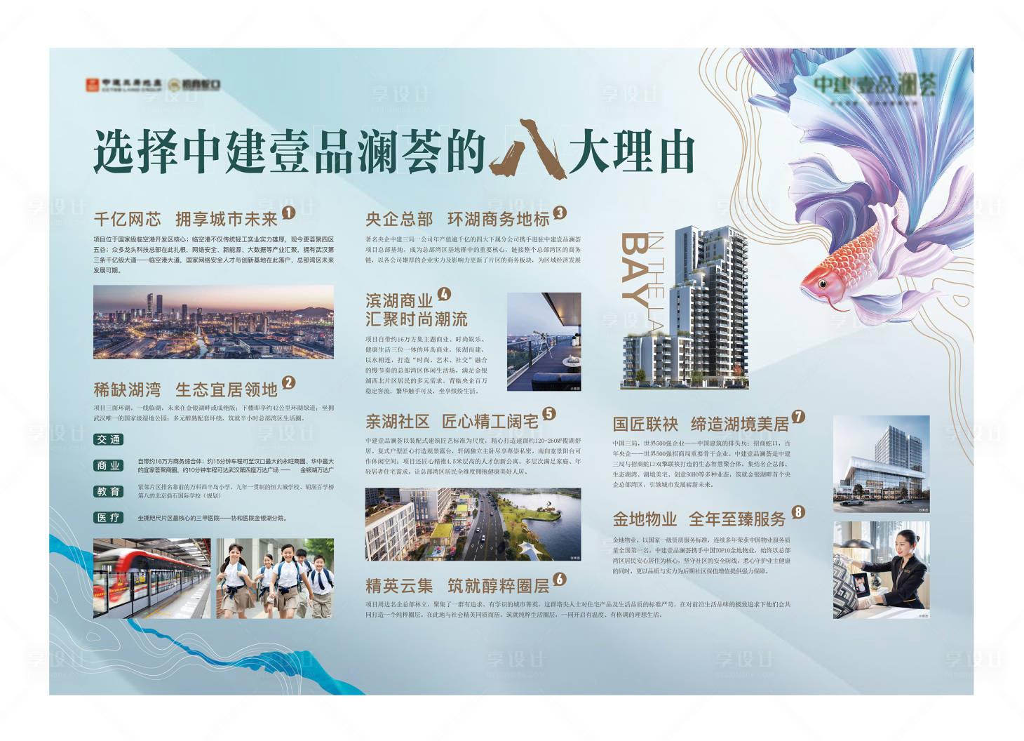 源文件下載【享設(shè)計】搜索編號：62430011559458333【地產(chǎn)八大理由展板】