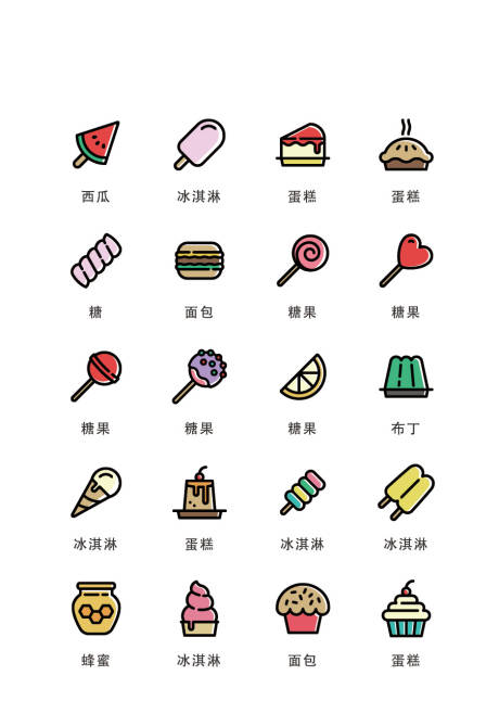 源文件下载【卡通甜品类扁平风UI图标icon】编号：53220011685395432