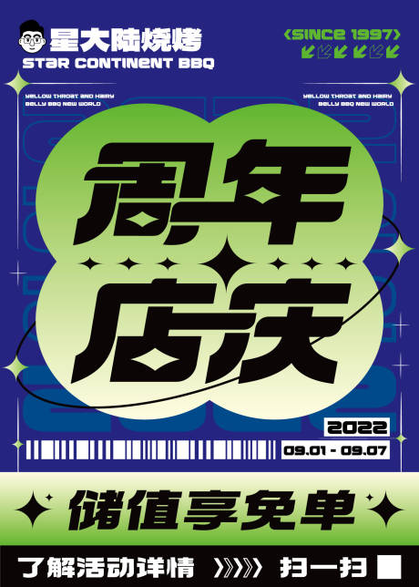 源文件下载【烧烤周年庆海报】编号：59660011806316894