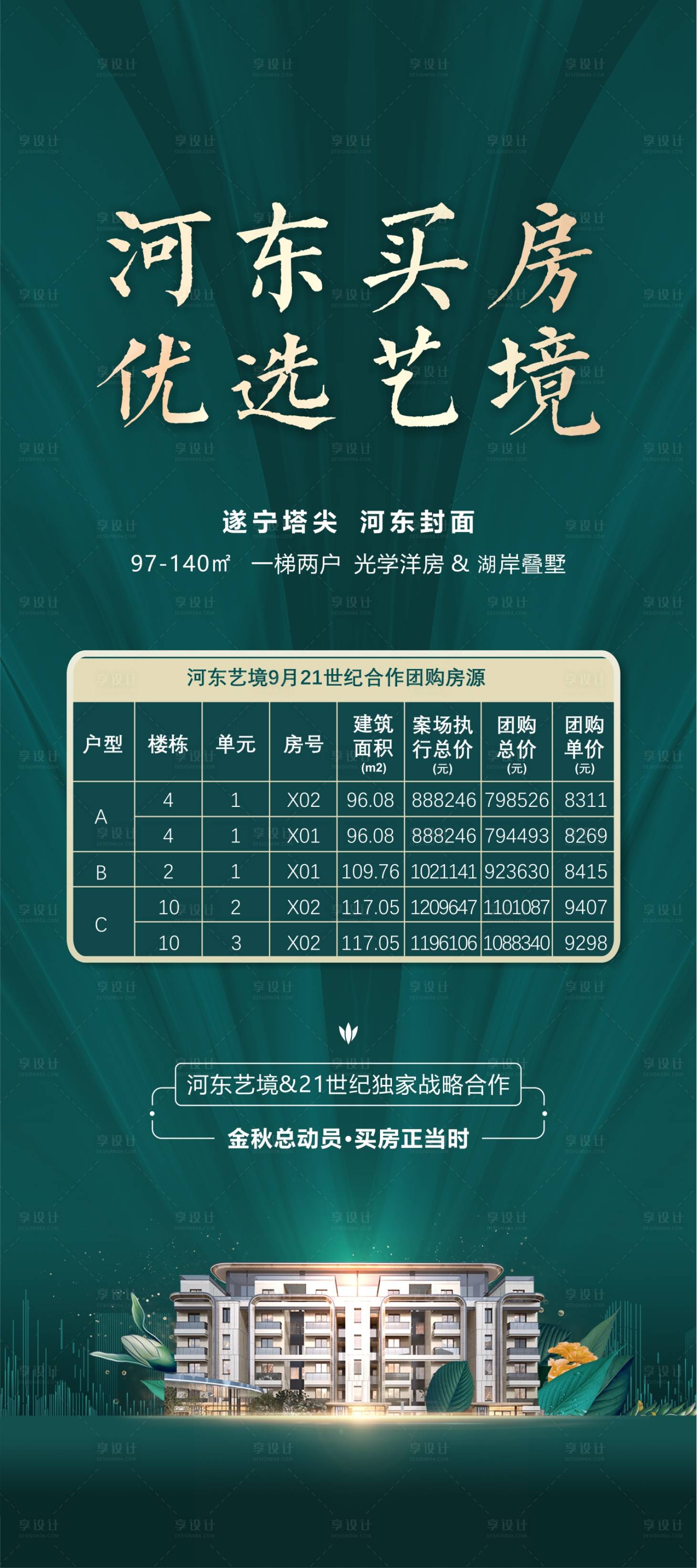 源文件下载【享设计】搜索编号：52090012280784418【地产房源表绿金海报】