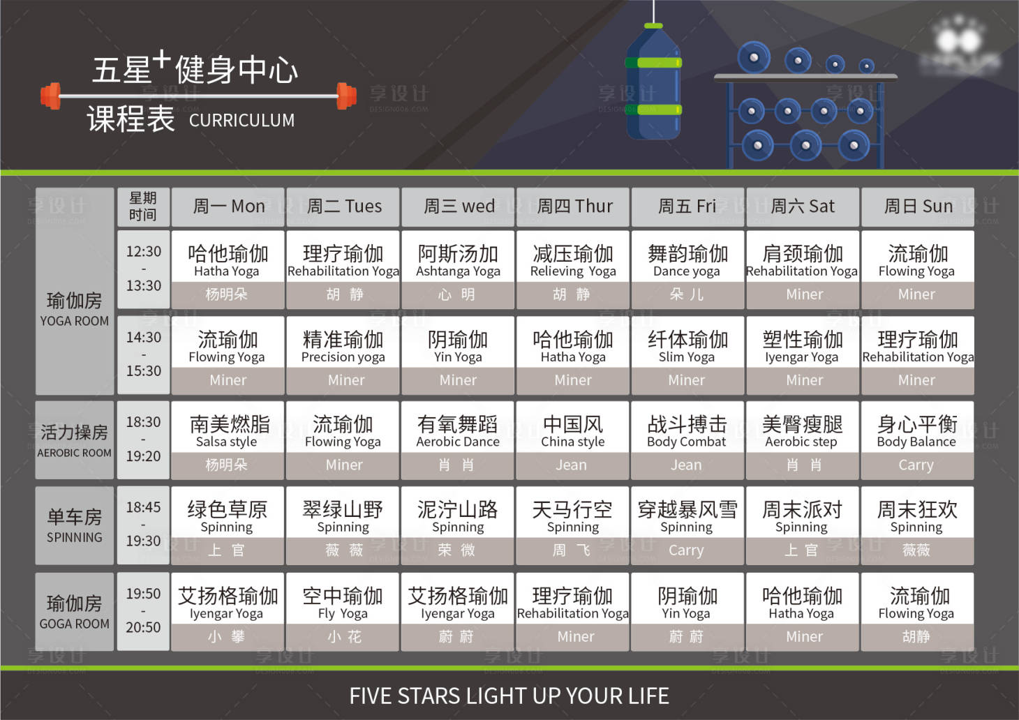 源文件下载【享设计】搜索编号：97760012259799886【健身房运动课程表海报展板】