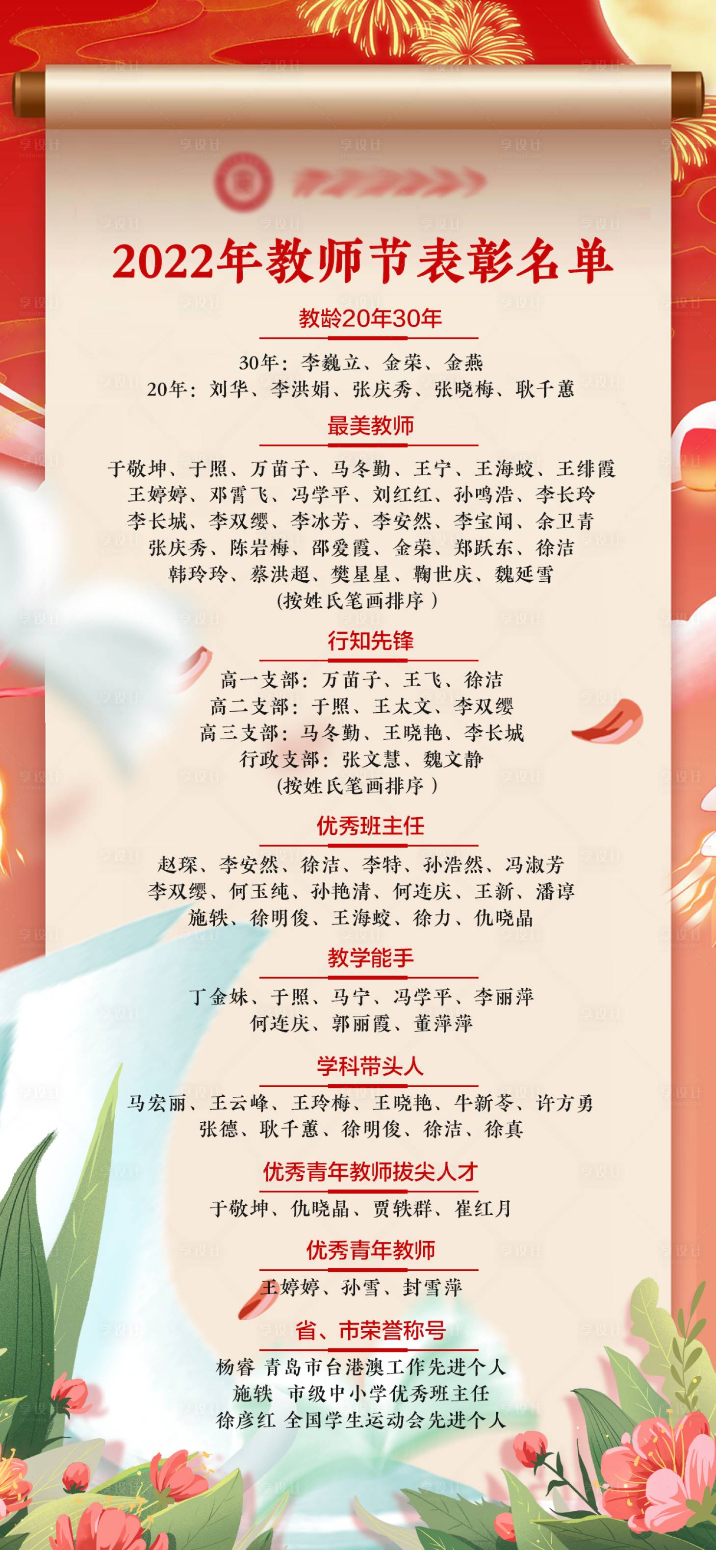 源文件下载【享设计】搜索编号：47430012485377407【学校教师节表彰海报】