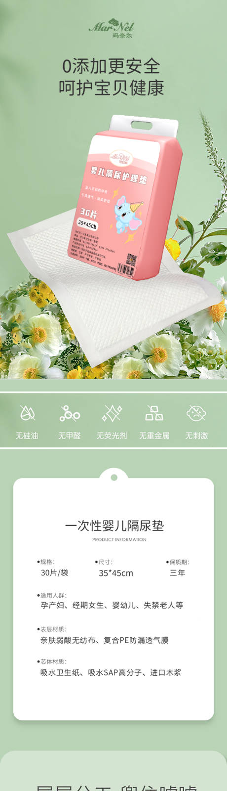 源文件下载【绿色简约婴儿隔尿垫立体电商详情页】编号：50140012242982352
