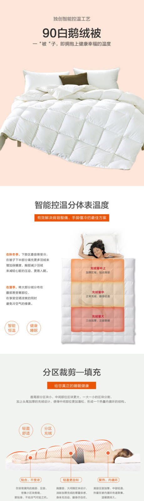 保暖智能温控白鹅绒被电商详情页