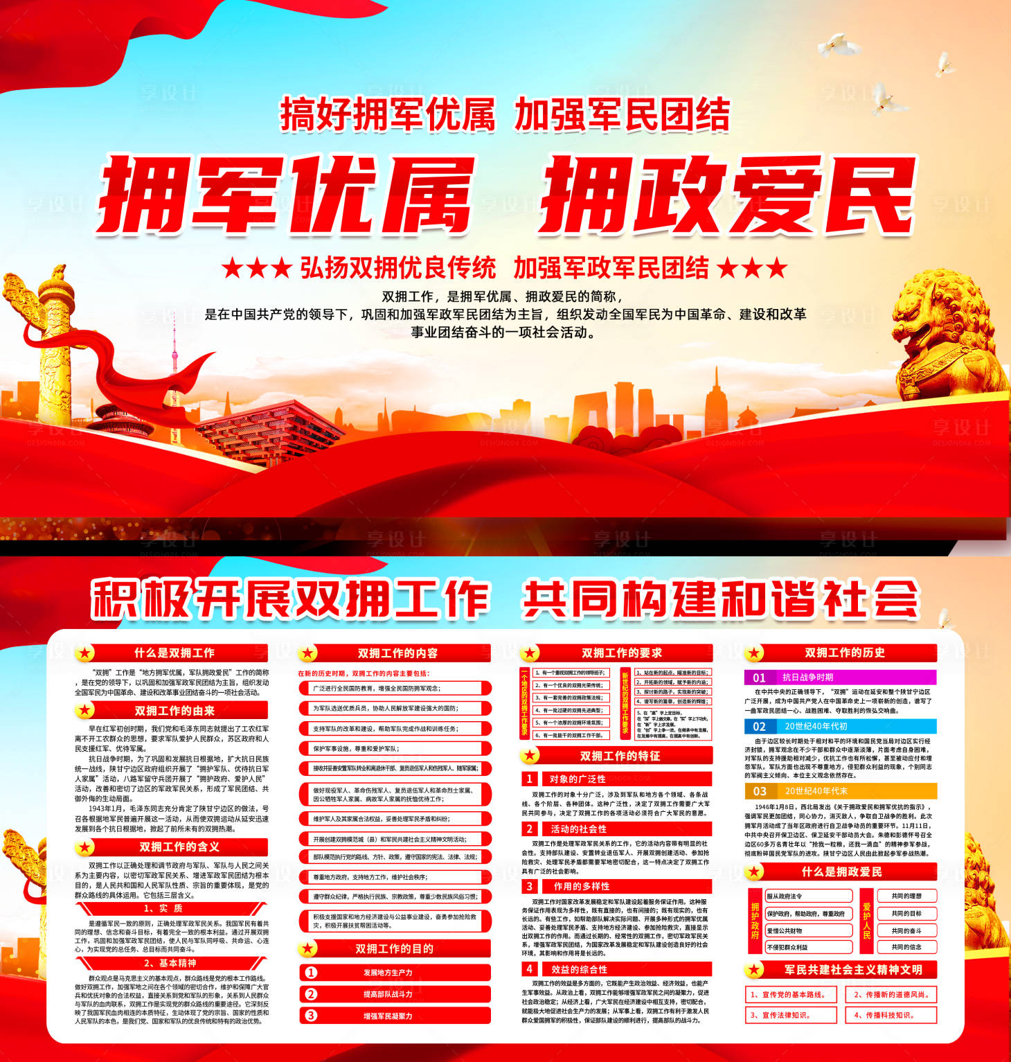源文件下载【拥军优属拥政爱民双拥党建展板】编号：50290012650419098