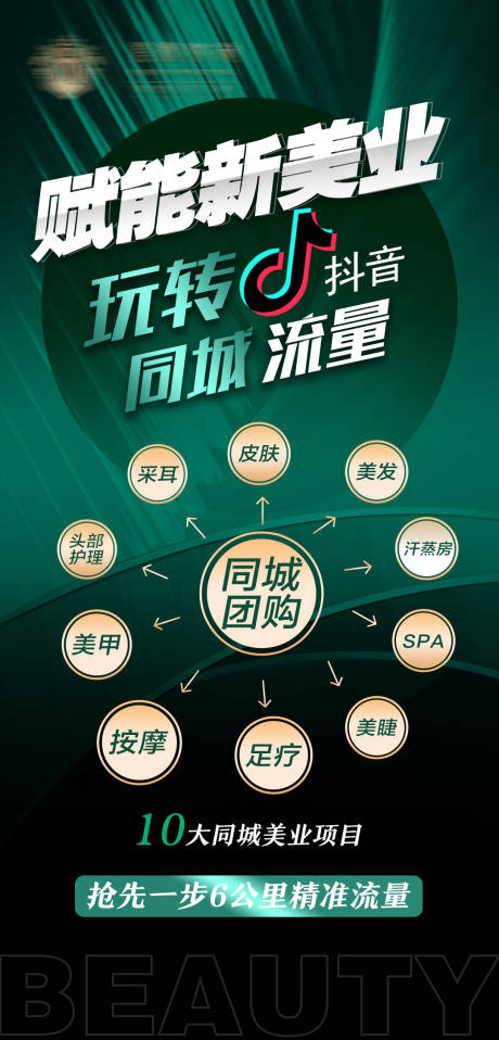 源文件下载【抖音同城流量美业推广功能绿色海报】编号：41460012988041488