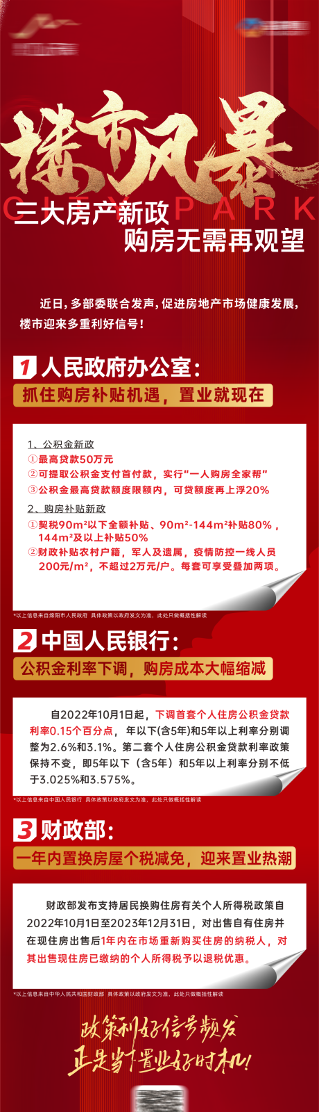 源文件下载【政策利好楼市风暴红金长图海报】编号：47320012578471171