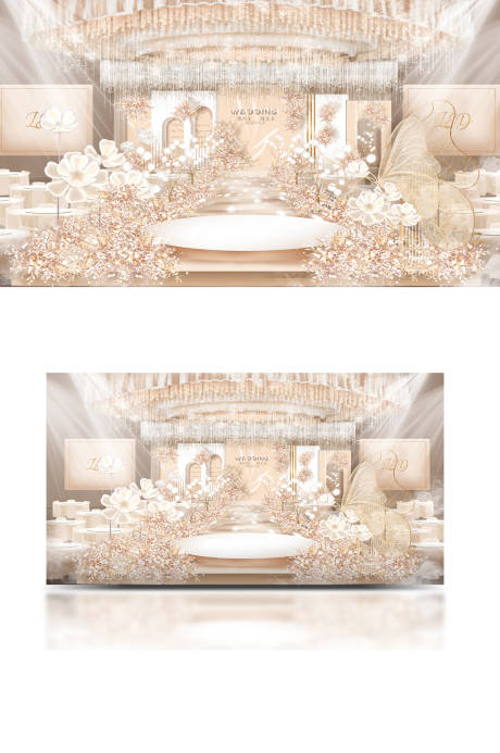 编号：20221005113109675【享设计】源文件下载-香槟色梦幻婚礼主舞台设计