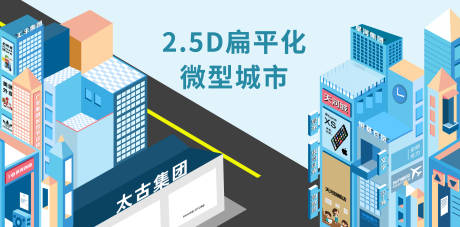 2.5D扁平化微型城市插画背景板