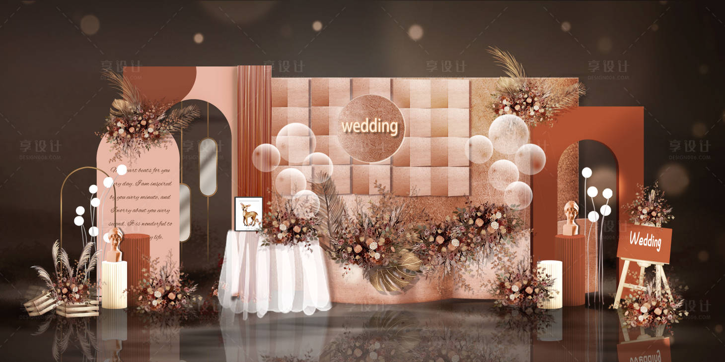 源文件下载【享设计】搜索编号：13770012698201879【香槟色浪漫婚礼礼迎宾区美陈布置效果图】