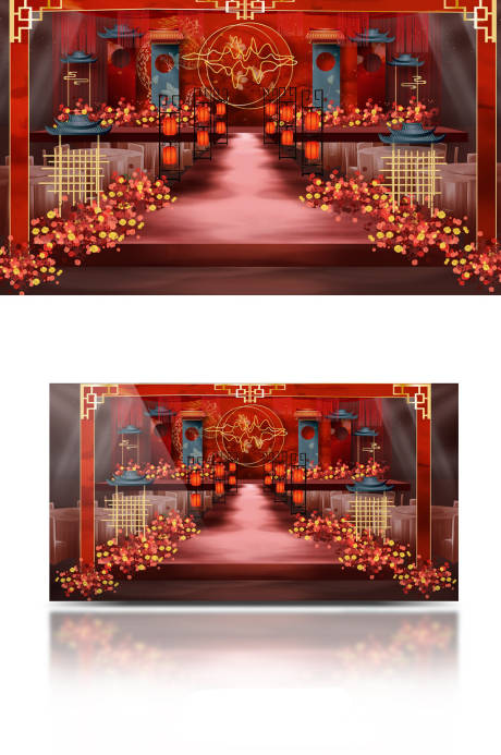 编号：20221107113334299【享设计】源文件下载-红色中式婚礼舞台背景板