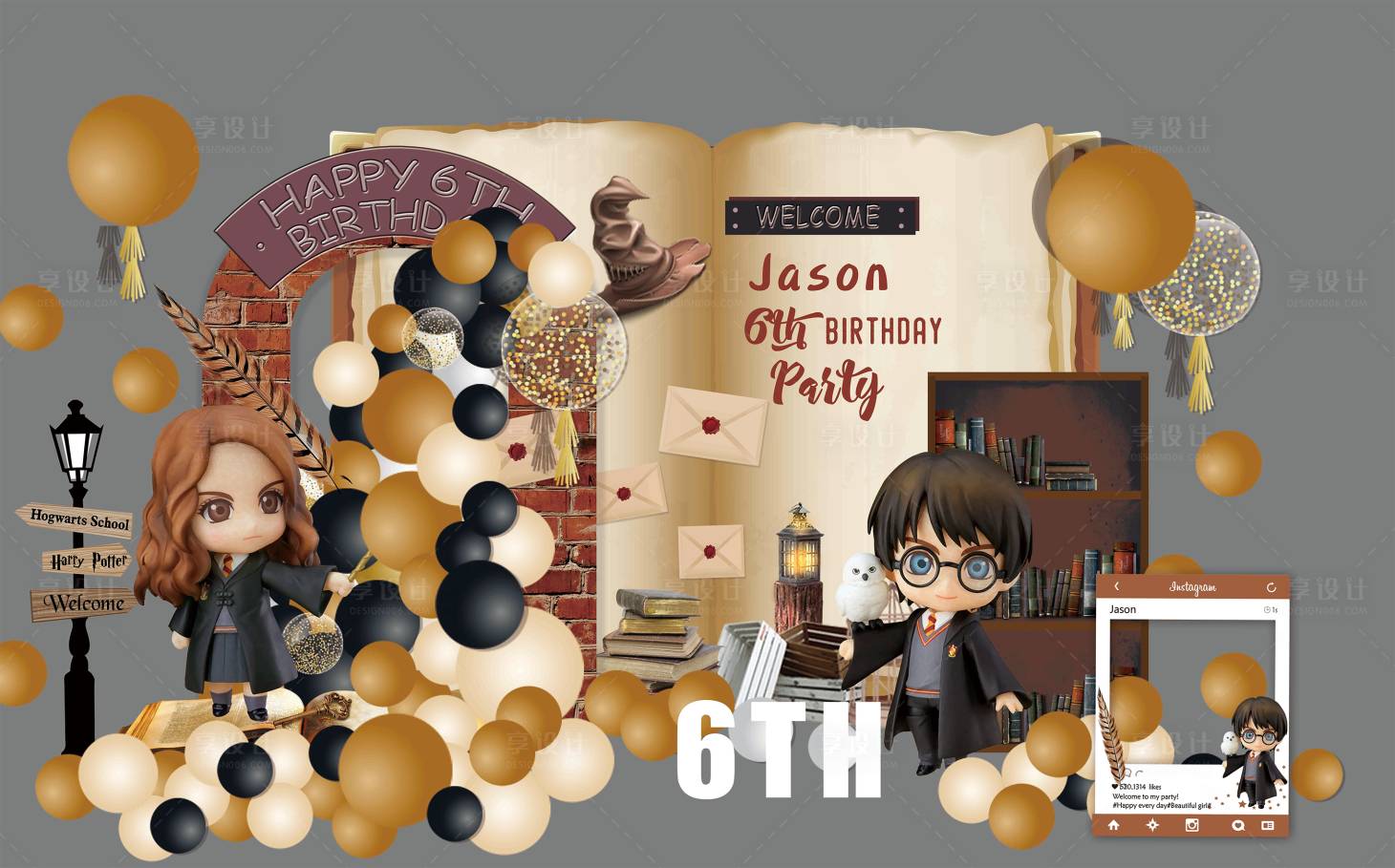 源文件下載【享設計】搜索編號：47330013436089555【哈利波特Q版生日背景板】