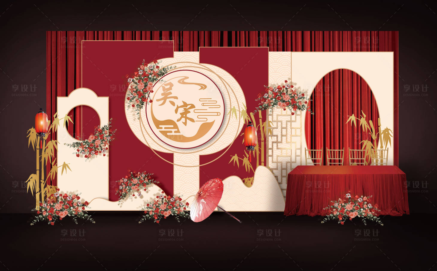 源文件下載【享設計】搜索編號：32840013251016349【紅色訂婚結婚中式背景美陳壽宴新年元旦】