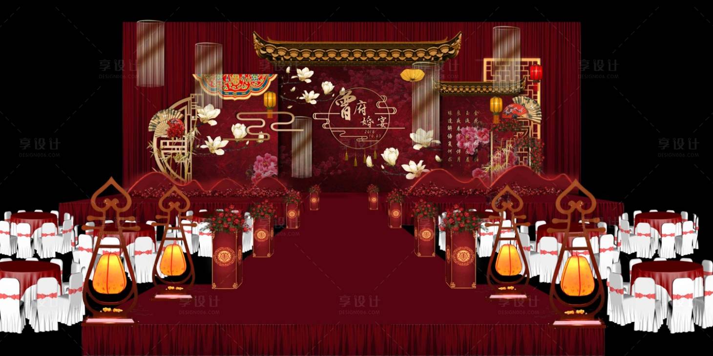 源文件下载【中式轻奢婚礼效果图舞台背景板】编号：85610013322246497
