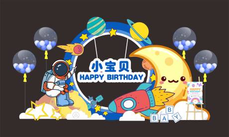 编号：20221117161232411【享设计】源文件下载-儿童生日宴航天太空宇航员美陈