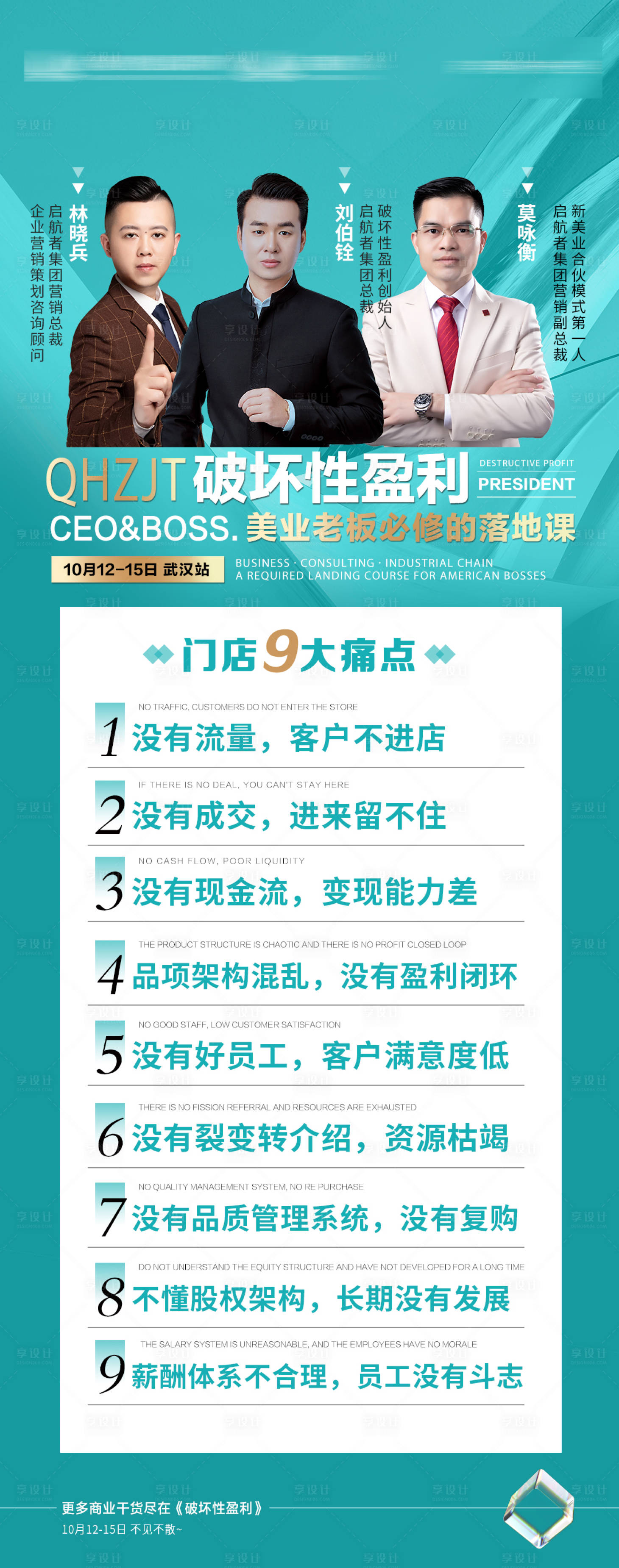源文件下载【享设计】搜索编号：31740013104323224【美业门店9大痛点海报】