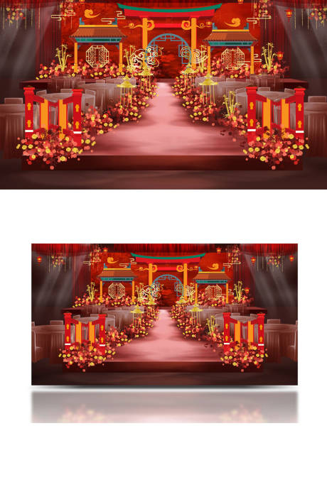 编号：20221107113815635【享设计】源文件下载-红色中式婚礼舞台