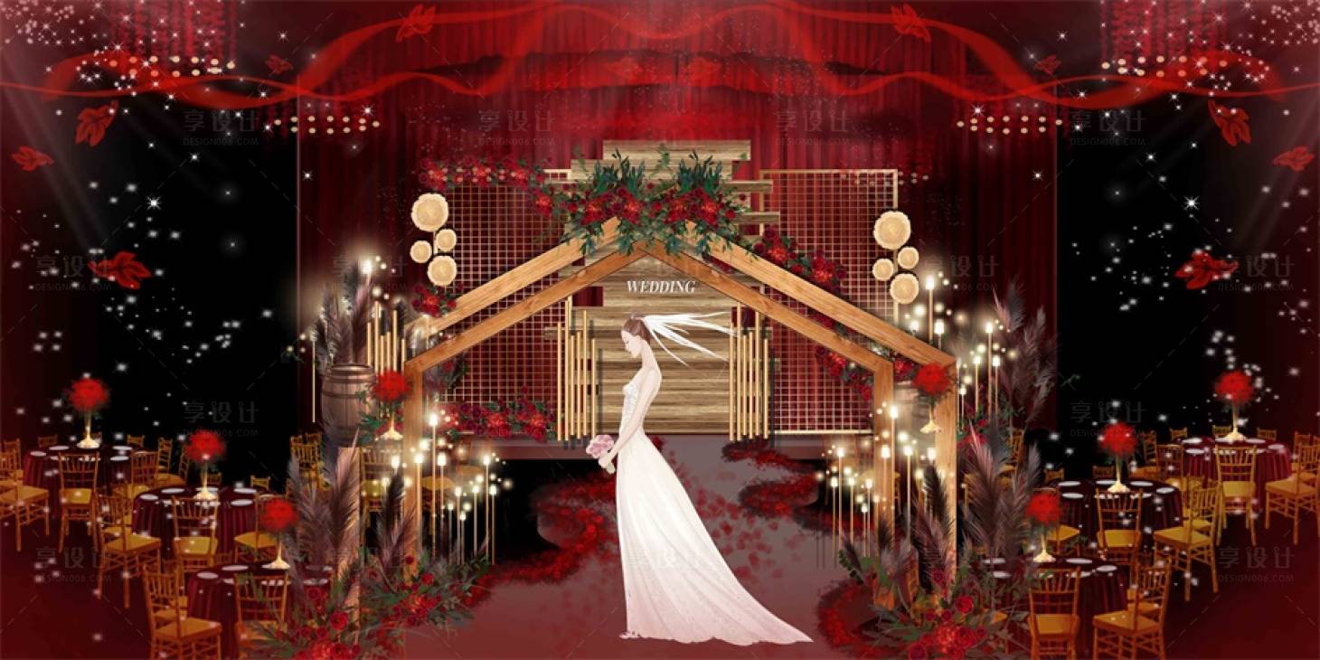 源文件下載【享設(shè)計】搜索編號：25630013322275749【中式輕奢婚禮效果圖舞臺背景板】