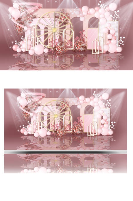 编号：20221112174731078【享设计】源文件下载-粉色婚礼效果图可爱气球宝宝宴背景板