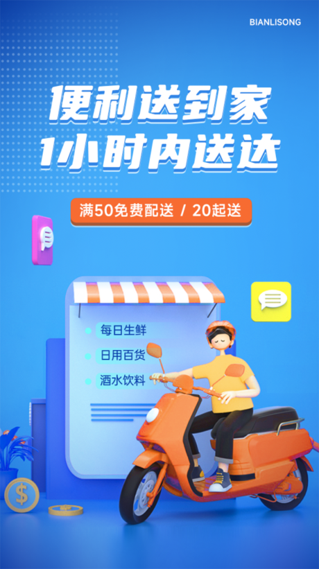 源文件下载【外卖便利店配送海报】编号：36900013308722779