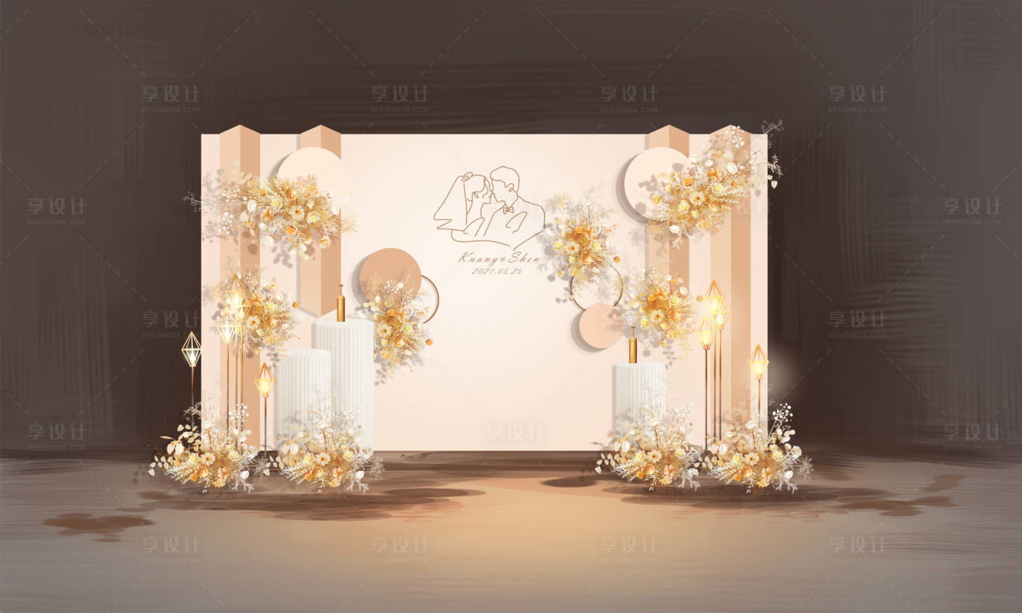 源文件下载【香槟色简约气球派对婚礼订婚求婚】编号：43740013434904810