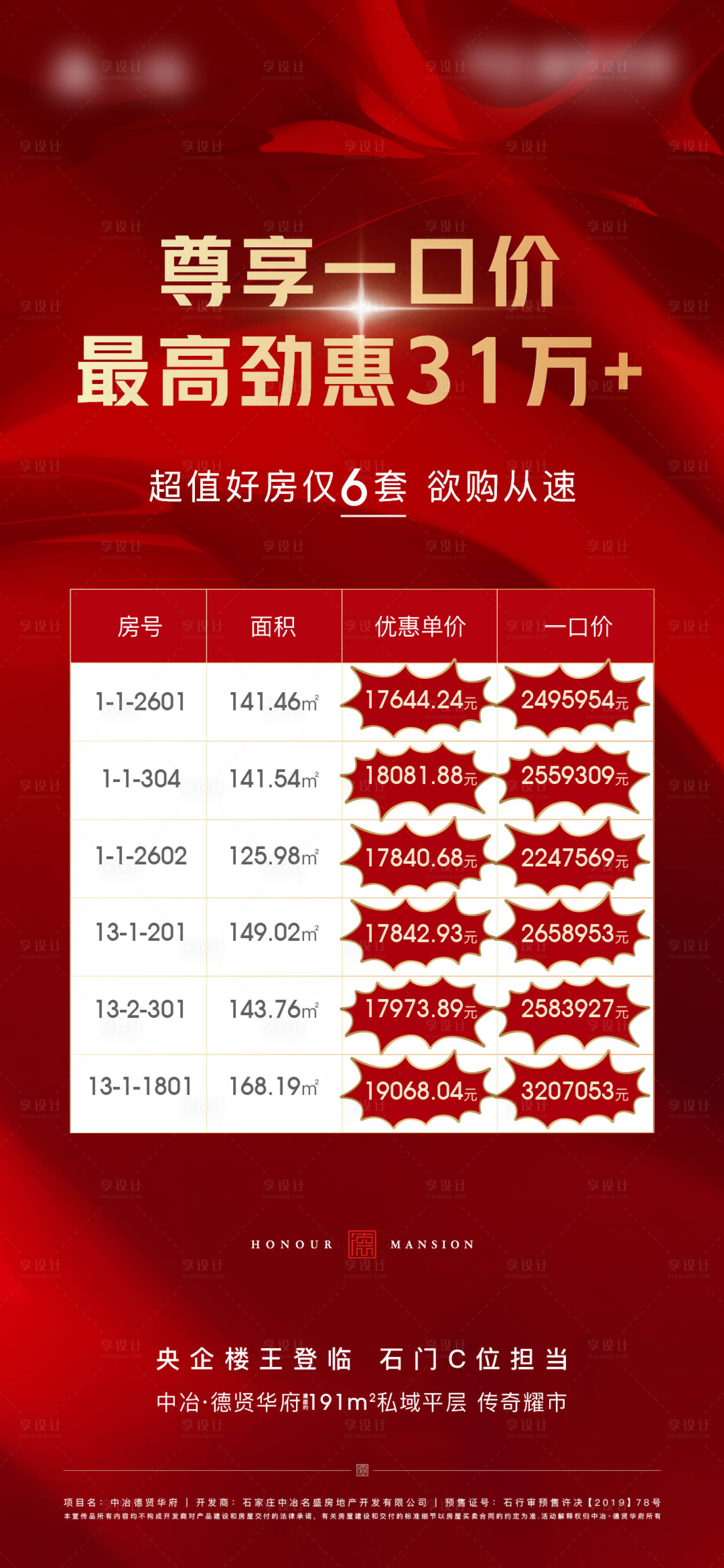 源文件下载【享设计】搜索编号：72470013160062964【房地产红色热销特价房海报】