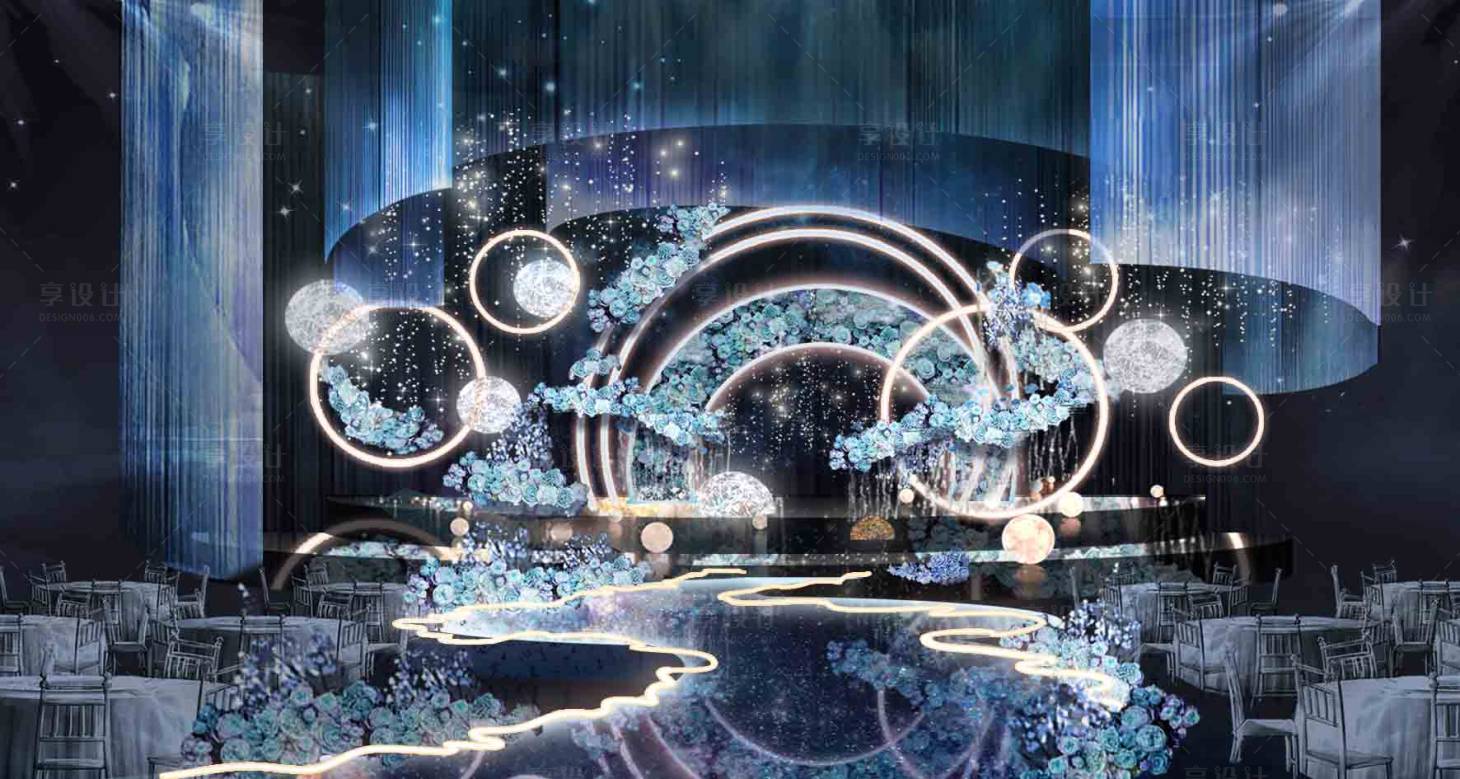 源文件下載【享設計】搜索編號：98860013300309625【藍色星空婚禮效果圖舞臺】
