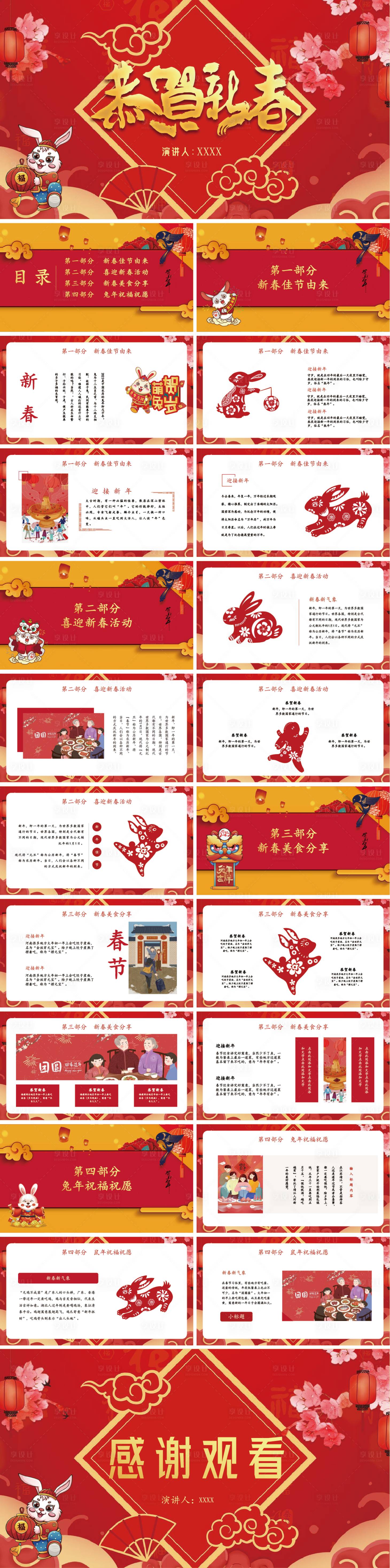 源文件下载【享设计】搜索编号：13820013808684227【2023新年兔元素喜庆PPT模板】
