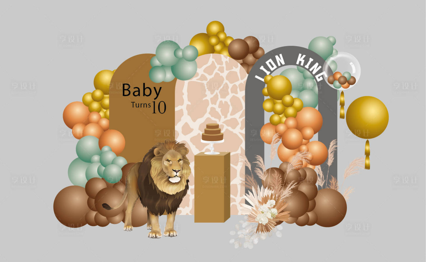 源文件下載【享設計】搜索編號：95230013869051063【棕色動物寶寶生日滿月周歲百日宴】
