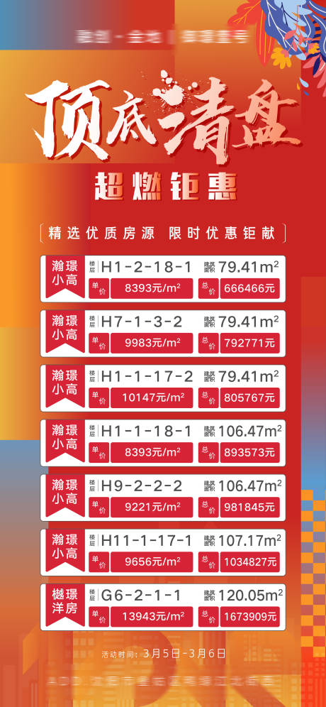 源文件下載【享設計】搜索編號：99660013849461005【房地產年終清盤季房源信息海報】