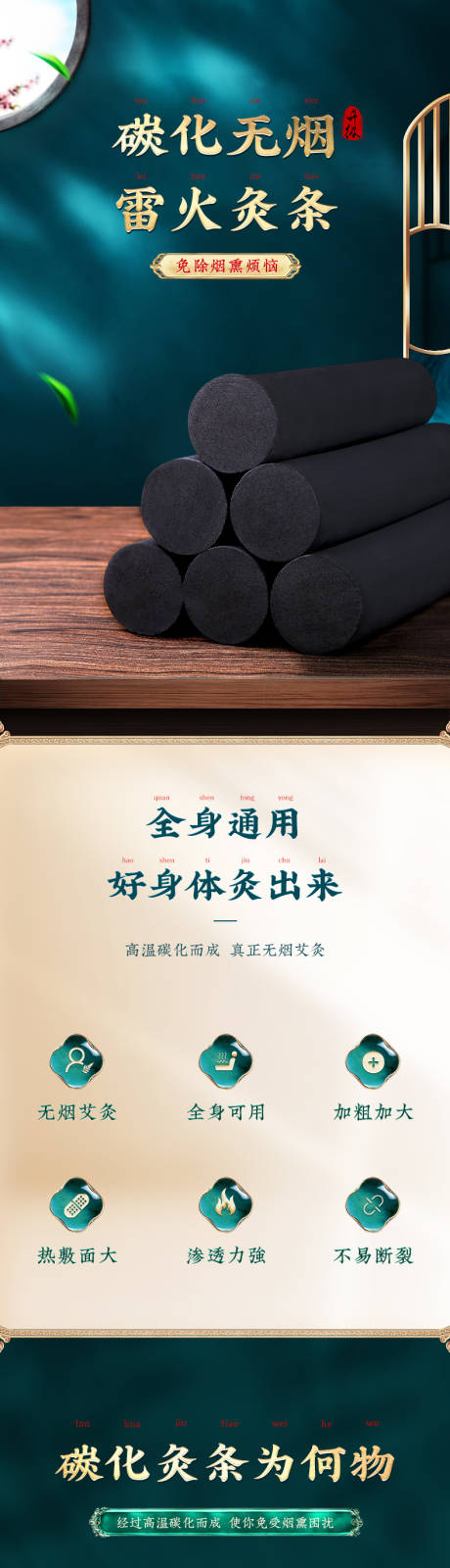 源文件下载【碳化无烟艾灸条电商详情页】编号：70290014263628933