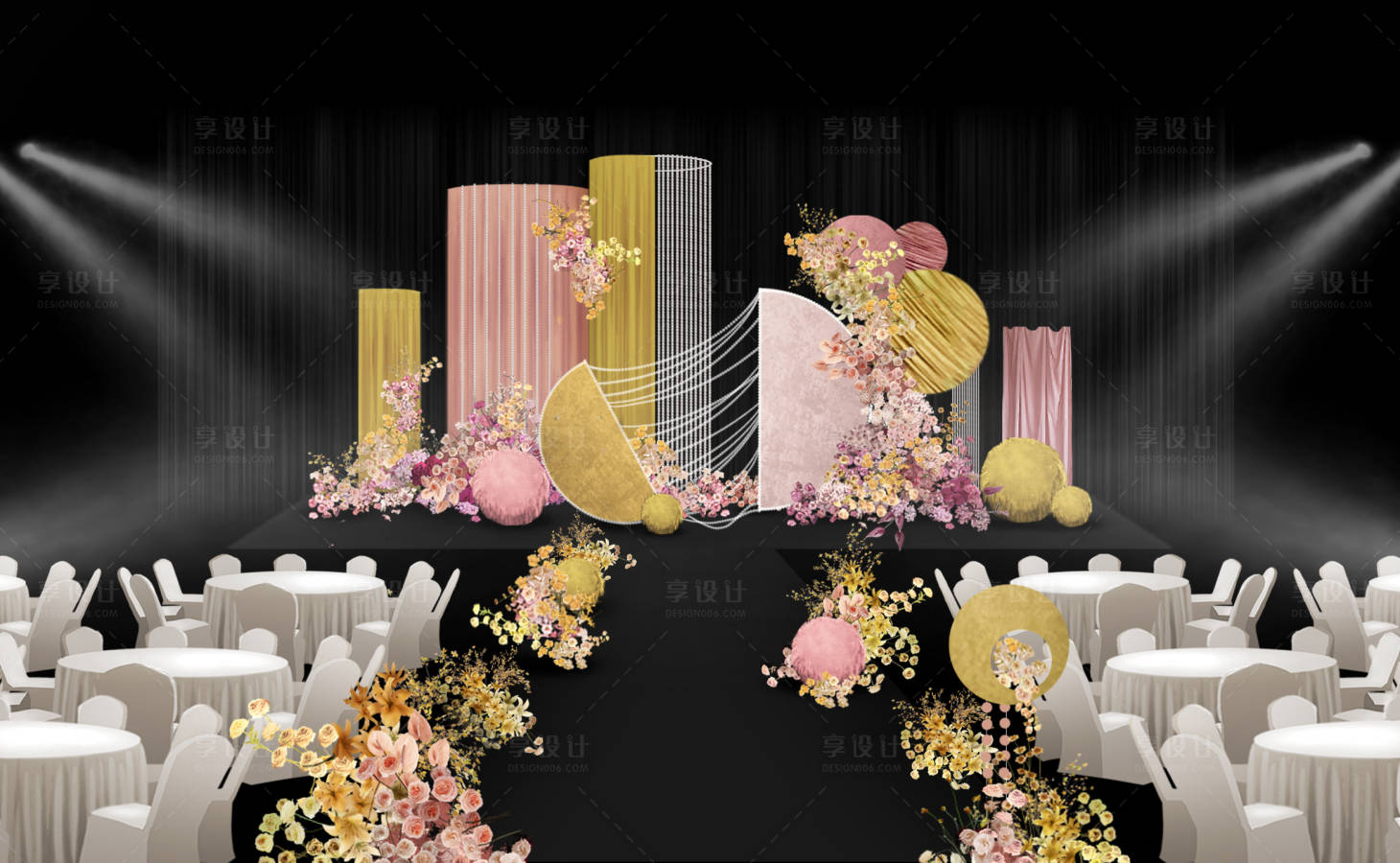 源文件下載【黃粉色撞色婚禮效果圖】編號：35060014348351925
