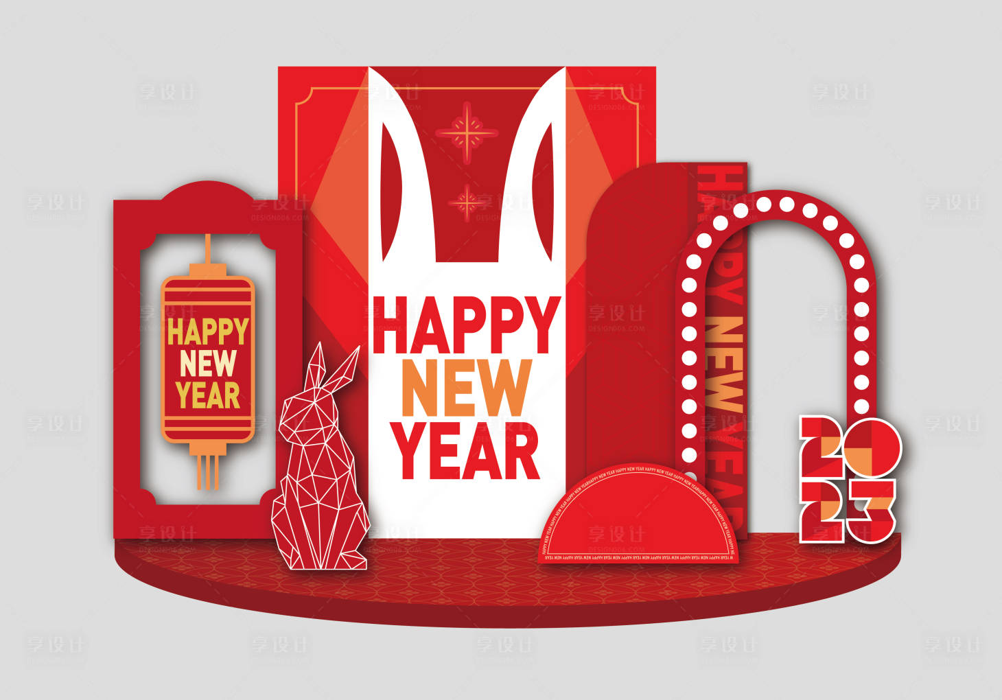 编号：20230106193610614【享设计】源文件下载-红色兔年新年跨年元旦庆典背景
