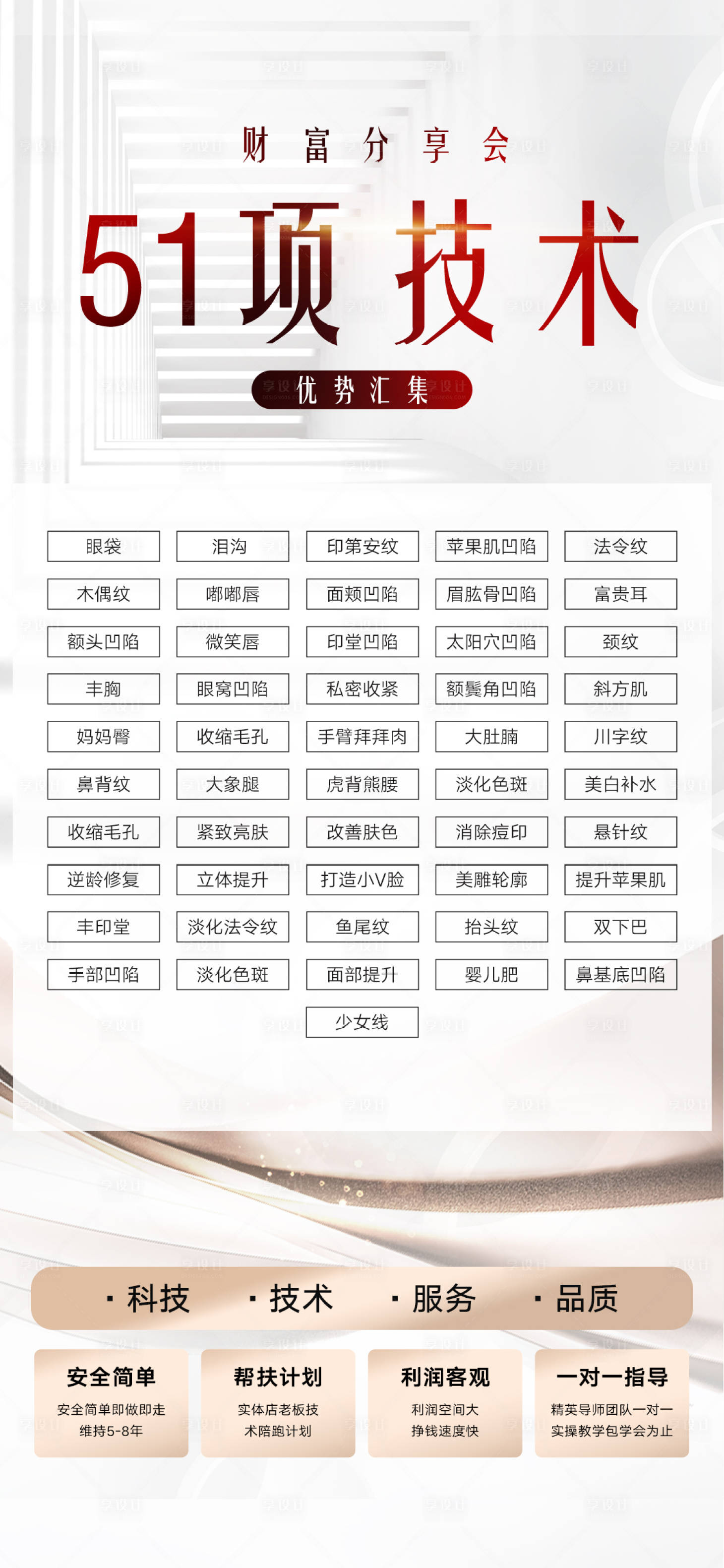源文件下載【享設計】搜索編號：32050014190494208【美業輕醫美技術項目優勢匯總簡約海報】
