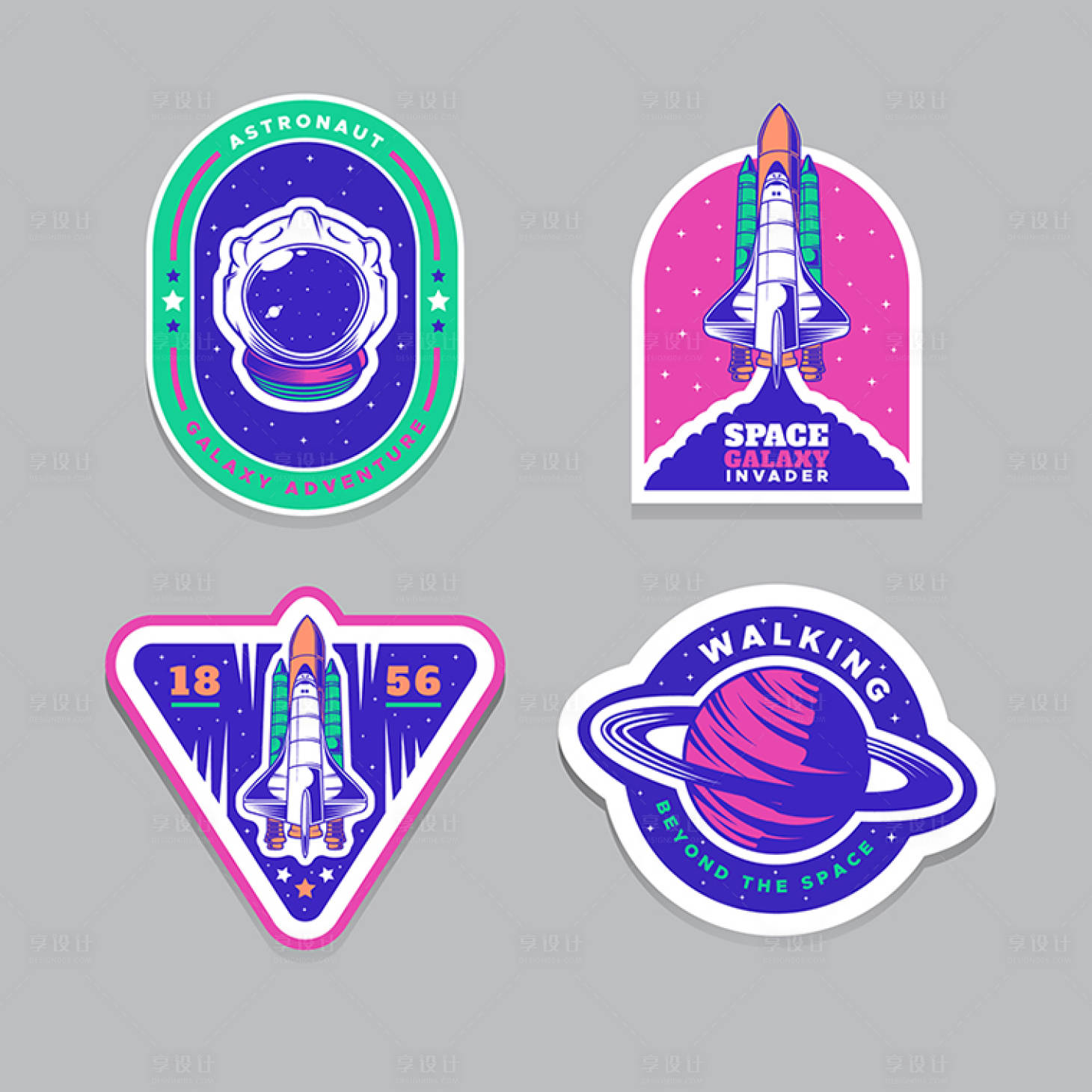 源文件下载【享设计】搜索编号：21680014071439166【航天火箭星球卡通贴手举牌徽章】
