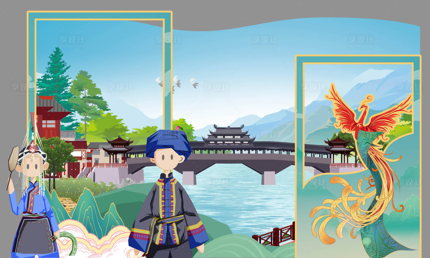 源文件下载【享设计】搜索编号：85200014642237576【城市文化合影墙】