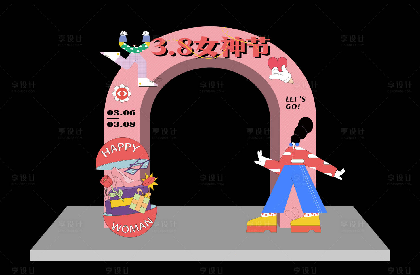 源文件下載【享設計】搜索編號：59880014793113906【女神節拱門 】