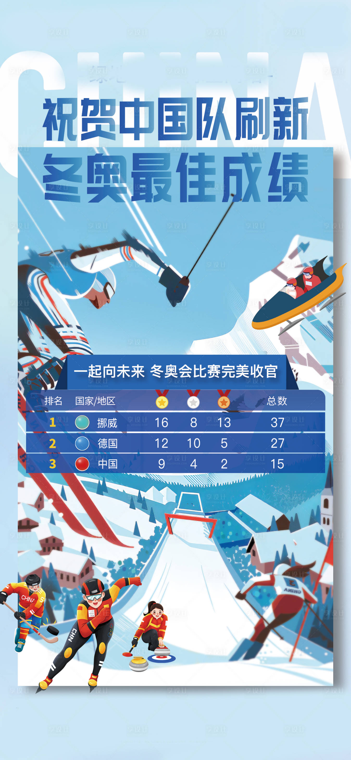 源文件下载【享设计】搜索编号：56810014950812333【冬奥会成绩排名海报】