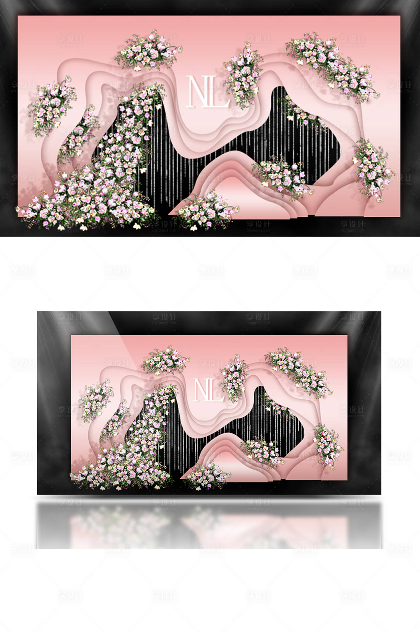 源文件下载【享设计】搜索编号：20760015057484096【粉色浪漫迎宾区婚礼活动背景板】