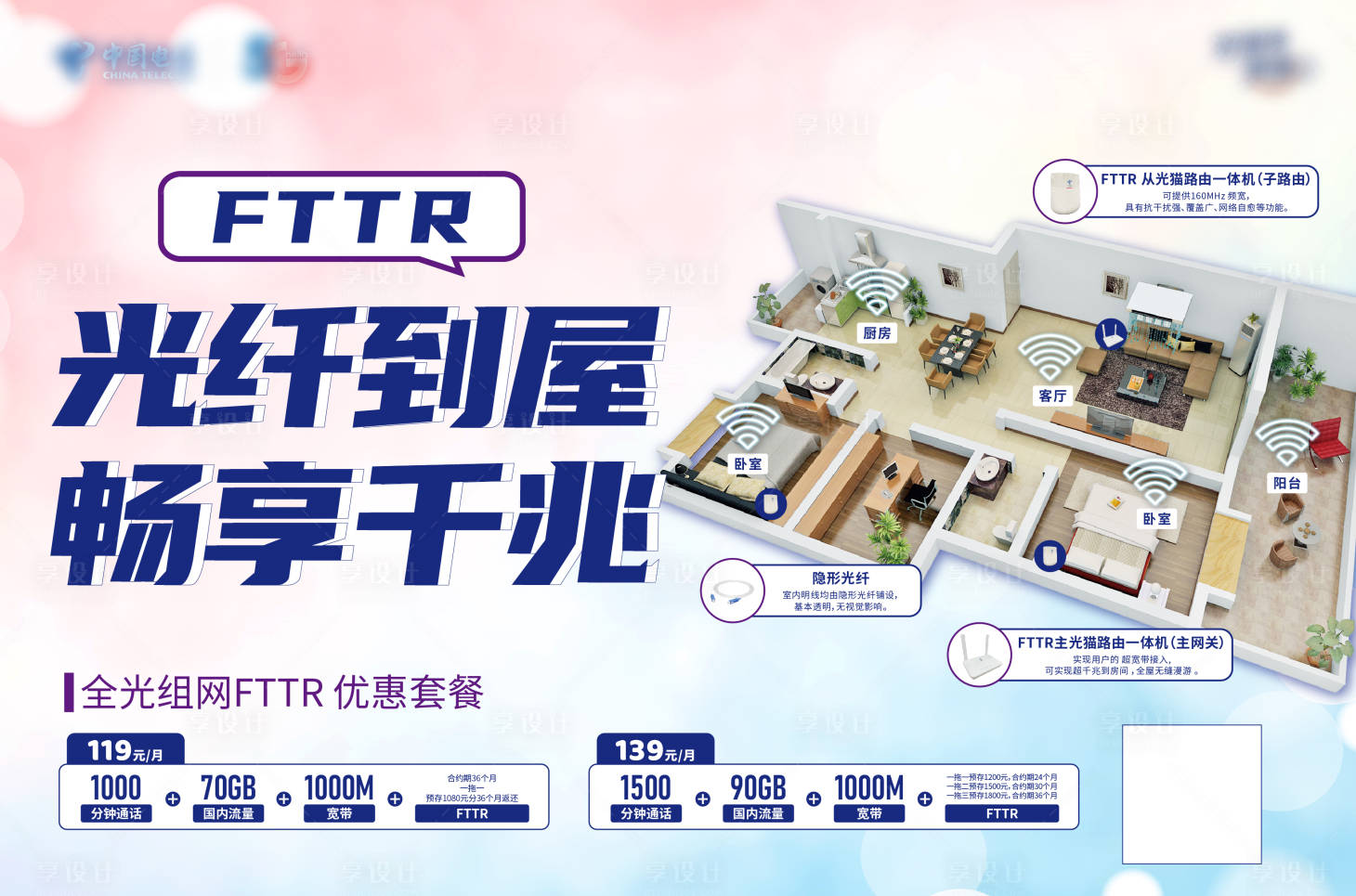 源文件下载【电信全光组网千兆宽带套餐海报展板】编号：25060015345566913