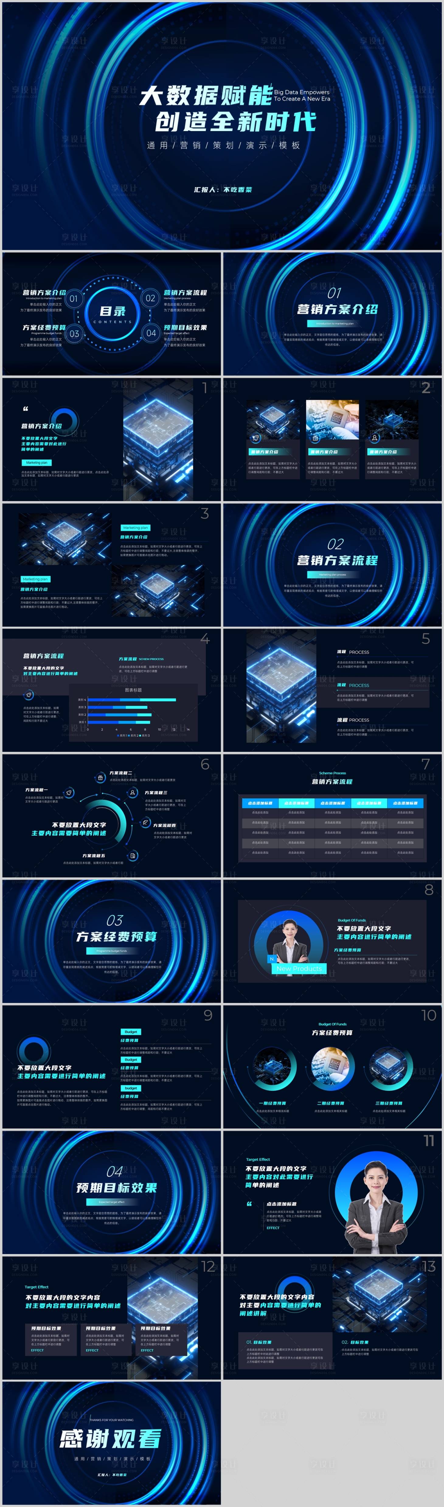 源文件下载【享设计】搜索编号：86330015585107938【蓝色通用营销策划科技风PPT模板】